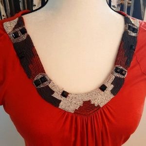 ETRO Milano, Italy, Deep Coral, Hand-Beaded, One-of-a-Kind $1200 MSRP, Sz S, 2-4